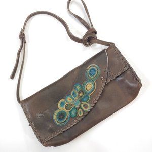 Vintage Leather Clutch Style Crossbody Boho